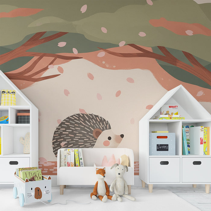 Barntapet | Söt igelkott under blommande träd