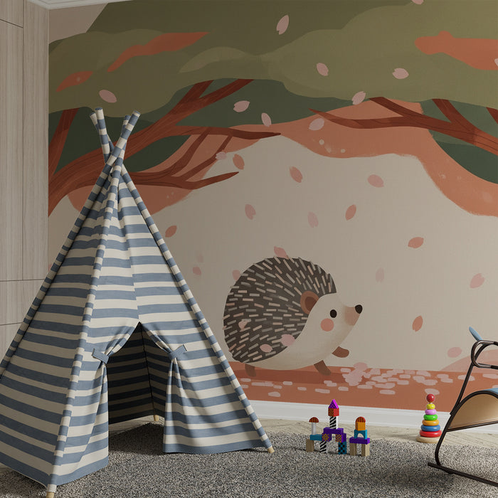 Barntapet | Söt igelkott under blommande träd