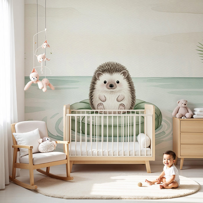 Papel de parede quarto bebê | Simpático ouriço em um boia