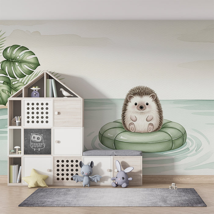 Papel de parede quarto bebê | Simpático ouriço em um boia