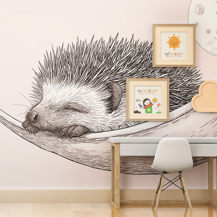 Papel pintado infantil | Erizo tranquilo en su hamaca