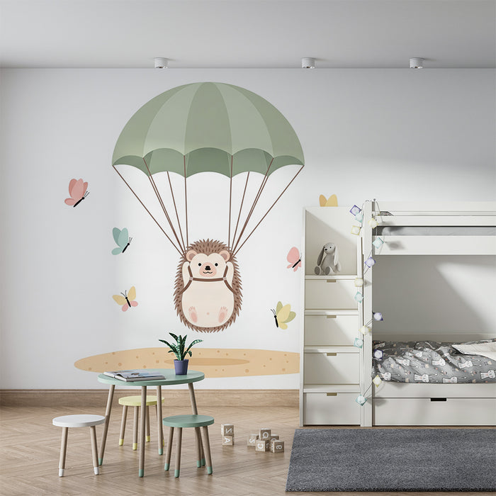 Papier peint chambre bébé | Hérisson parachutiste avec des papillons