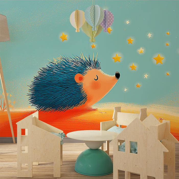 Barntapet | Drömmande igelkott under en stjärnklar himmel