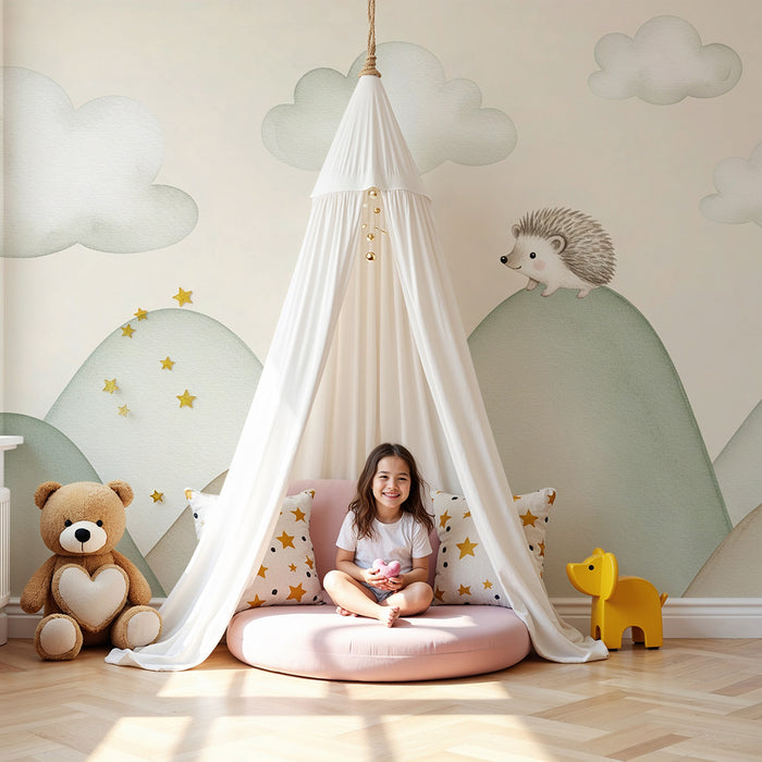 Lastenhuoneen tapetti | Siili pehmeillä vuorilla