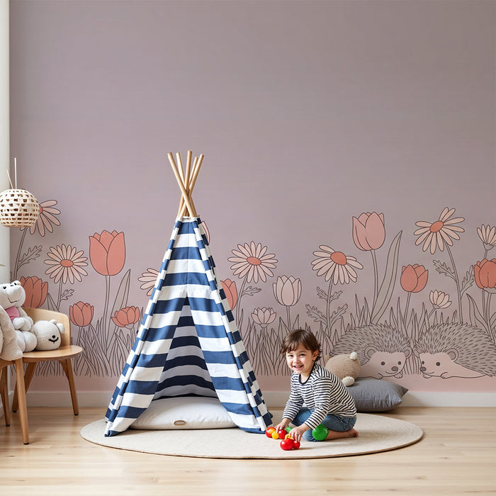 Barntapet | Bedårande igelkottar mitt i pastellblommor