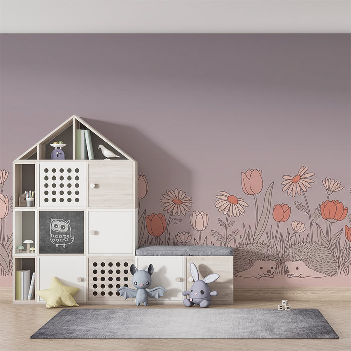 Barntapet | Bedårande igelkottar mitt i pastellblommor