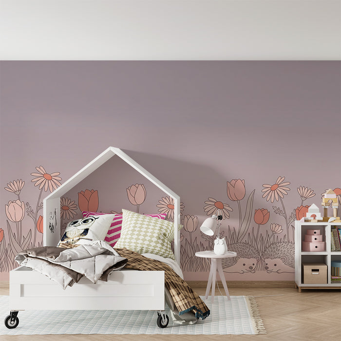 Barntapet | Bedårande igelkottar mitt i pastellblommor
