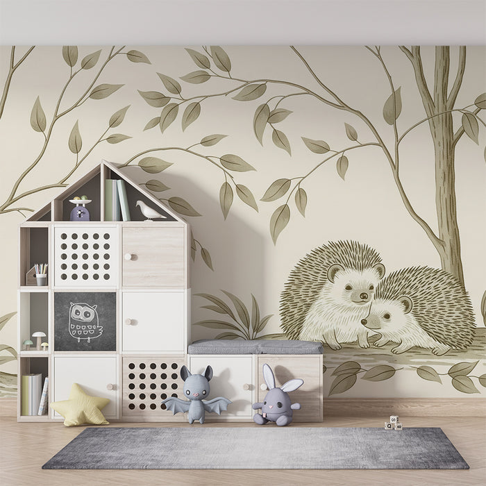 Papel de parede para quarto de bebé | Ouriços adoráveis num cenário natural