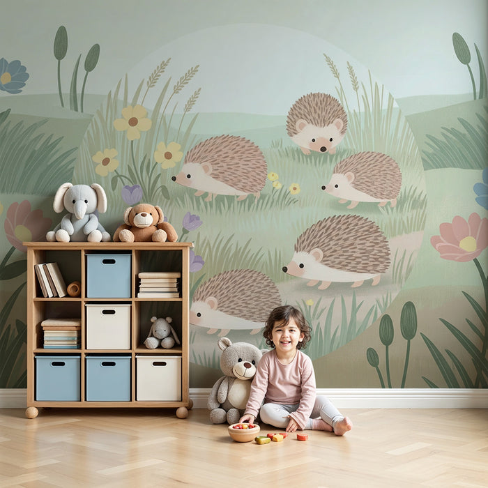 Barntapet | Söta igelkottar i en blomstrande äng