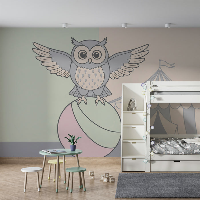 Nursery room wallpaper | Acrobatic owl and circus tent