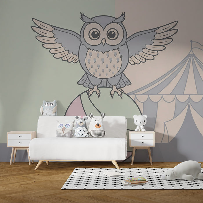 Nursery room wallpaper | Acrobatic owl and circus tent