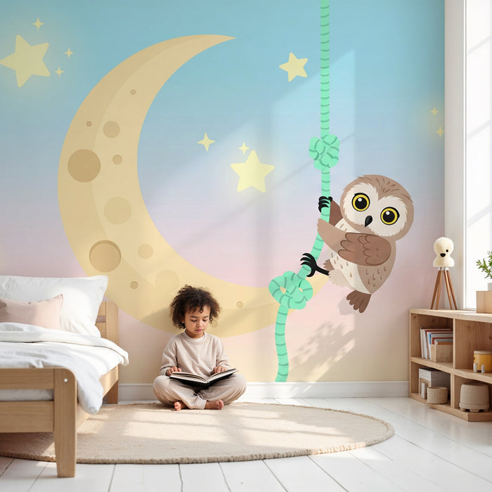 Papel de parede quarto bebê | Pustolovski sova viseča na luni