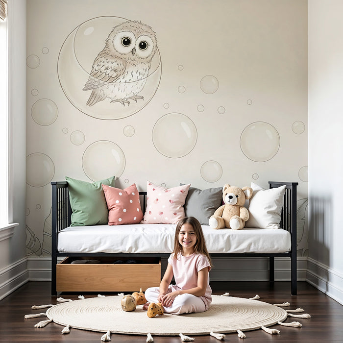 Barntapet | Ugglan i en bubbla och tropiska blad