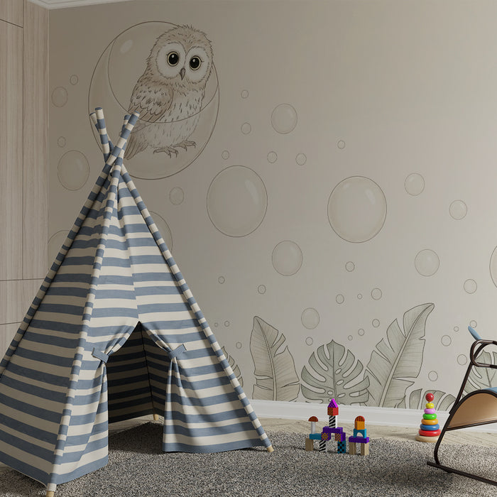 Barntapet | Ugglan i en bubbla och tropiska blad