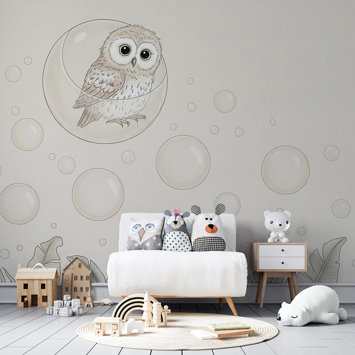 Barntapet | Ugglan i en bubbla och tropiska blad