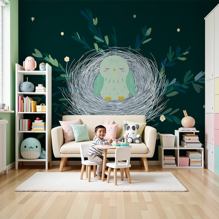 Tapet barnerom | Sovende ugle i et rede under stjernene