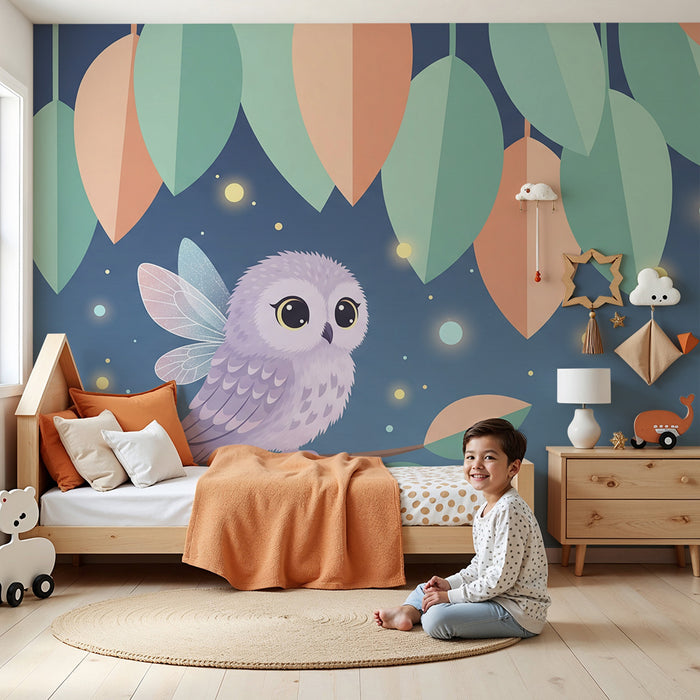 Lastenhuoneen tapetti | Satuhuuhkaja tähtitaivaan alla