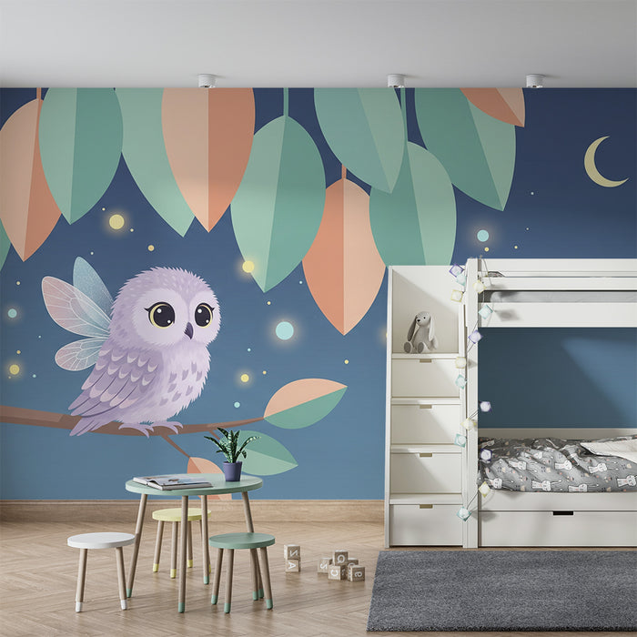 Lastenhuoneen tapetti | Satuhuuhkaja tähtitaivaan alla