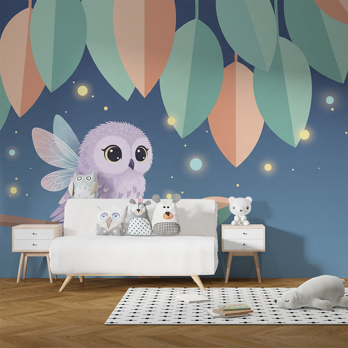 Lastenhuoneen tapetti | Satuhuuhkaja tähtitaivaan alla