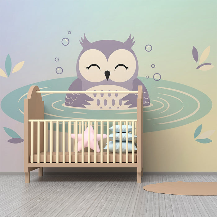 Χαρούμενο κουκουβάγια στο νερό behang babykamer