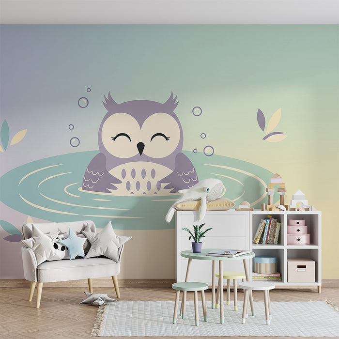 Χαρούμενο κουκουβάγια στο νερό behang babykamer