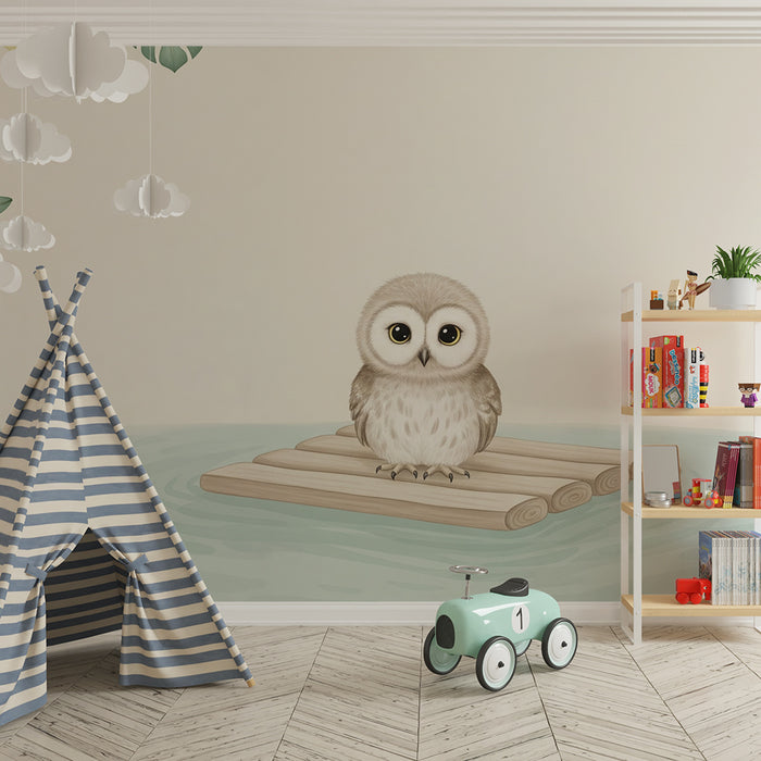 Barntapet | Söt uggla på en flotte