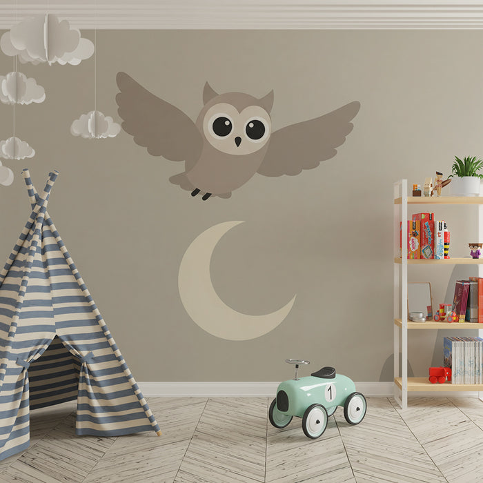 Lastenhuoneen tapetti | Söpö pöllö lentää kuun alla