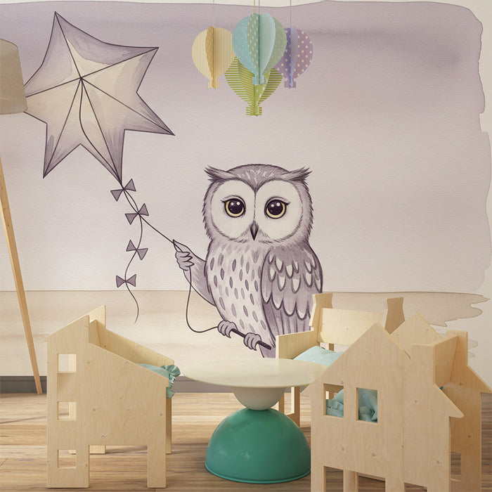 Papier peint chambre bébé | Hibou rêveur avec étoile