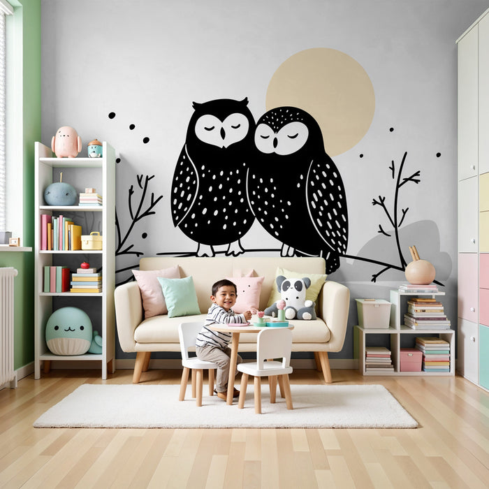 Tapet barnerom | Søte ugler under månen