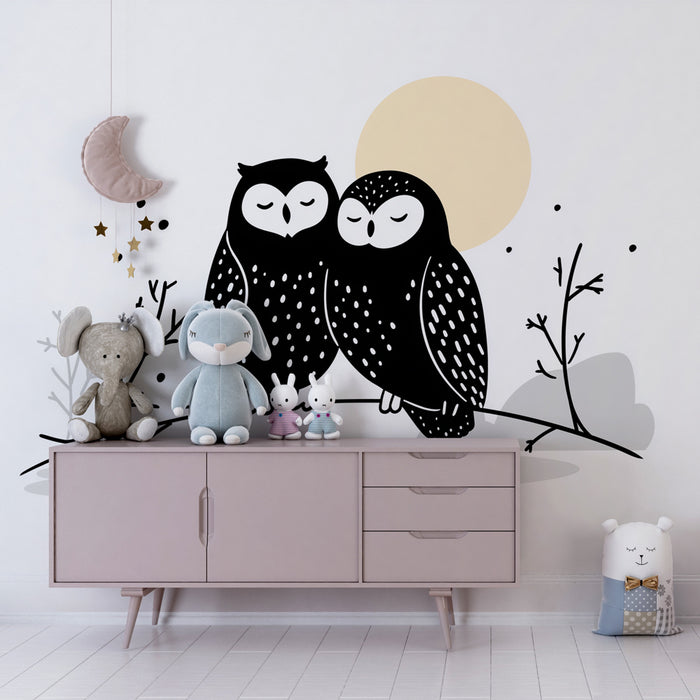 Tapet barnerom | Søte ugler under månen