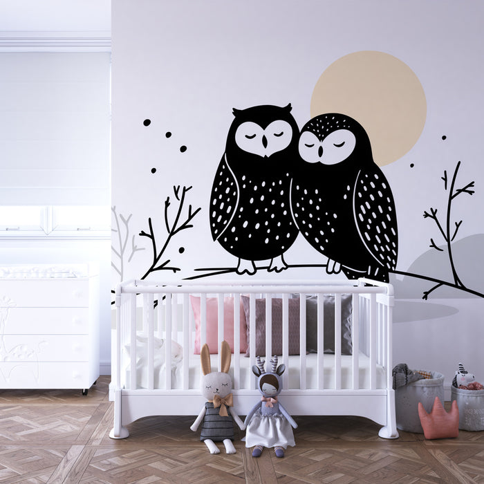 Tapet barnerom | Søte ugler under månen