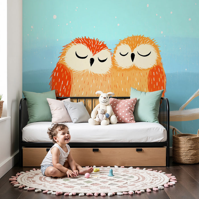 Barntapet | Kramande ugglor på en snöig gren