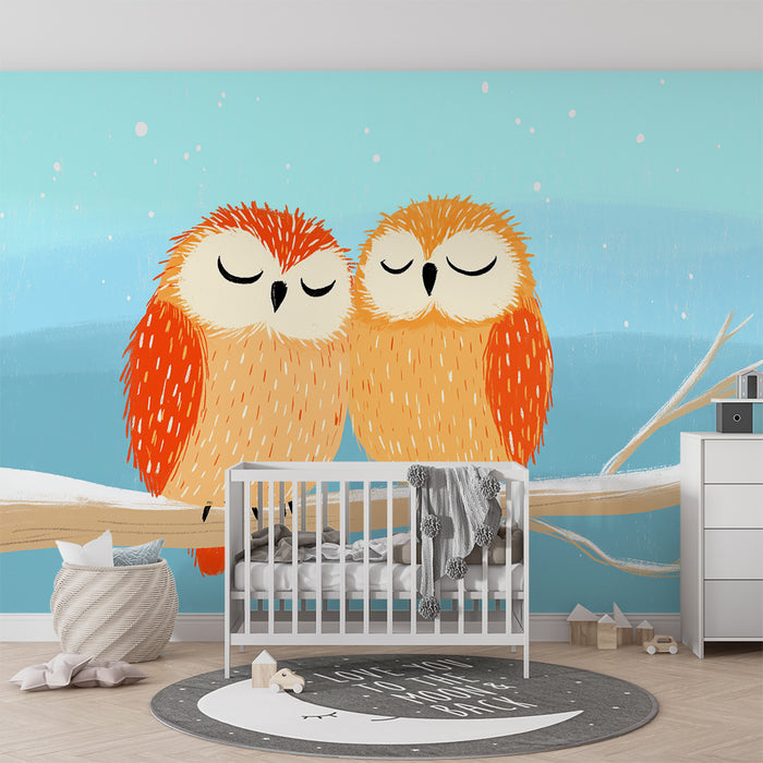 Barntapet | Kramande ugglor på en snöig gren