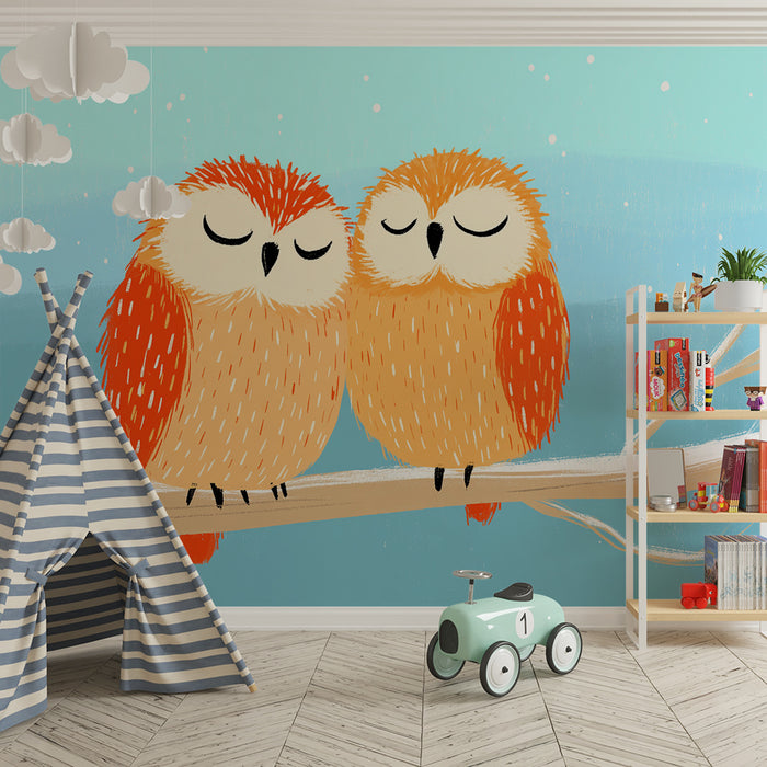 Barntapet | Kramande ugglor på en snöig gren