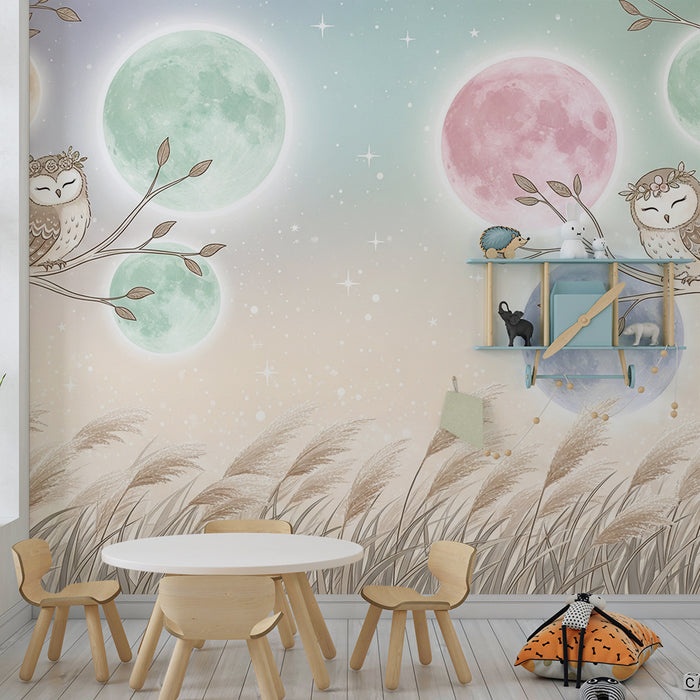 Barntapet | Sovande ugglor under pastellmånarna