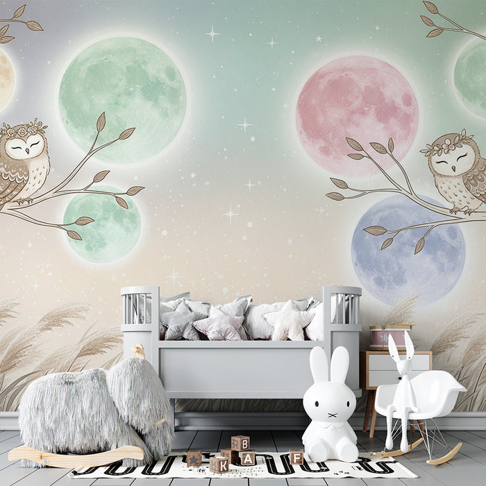 Barntapet | Sovande ugglor under pastellmånarna