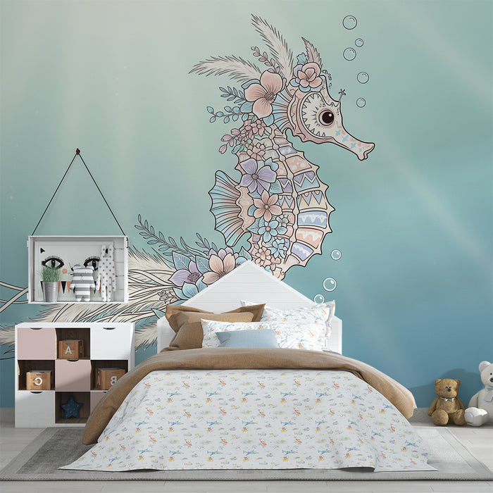 Paberi tapeet beebi tuba | Värvikas merihobune ümbritsetud merealustest lilledest