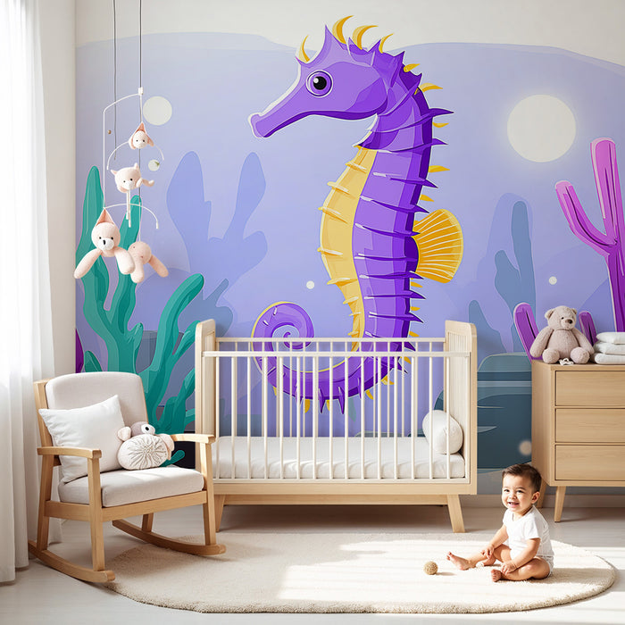 Lastenhuoneen tapetti | Värikäs merihevonen ja korallit merenpohjassa