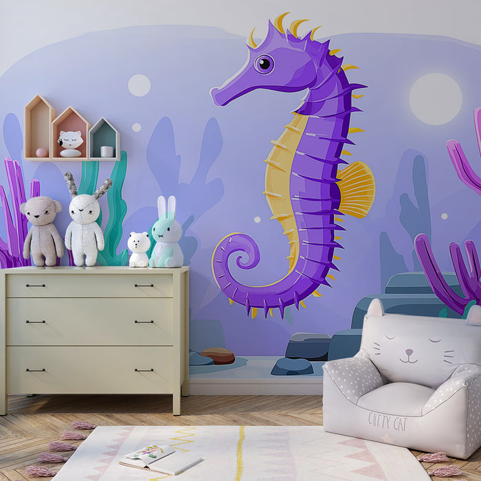 Lastenhuoneen tapetti | Värikäs merihevonen ja korallit merenpohjassa