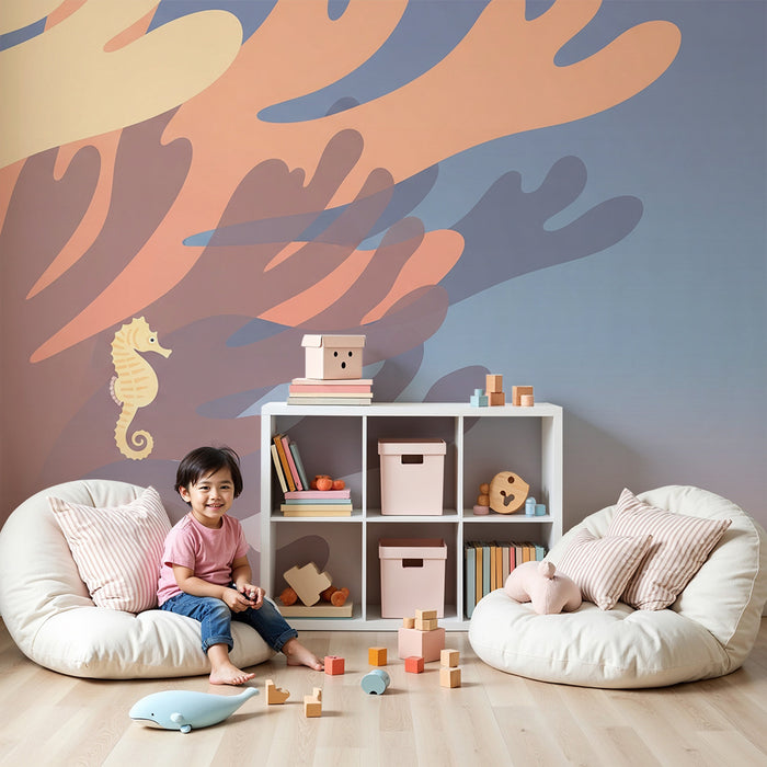 Lastenhuoneen tapetti | Herkkä merihevonen ja pastellinväriset korallit