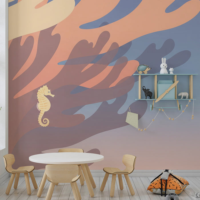 Lastenhuoneen tapetti | Herkkä merihevonen ja pastellinväriset korallit