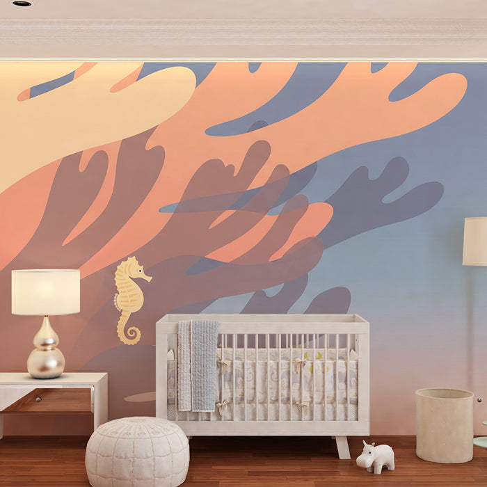Lastenhuoneen tapetti | Herkkä merihevonen ja pastellinväriset korallit