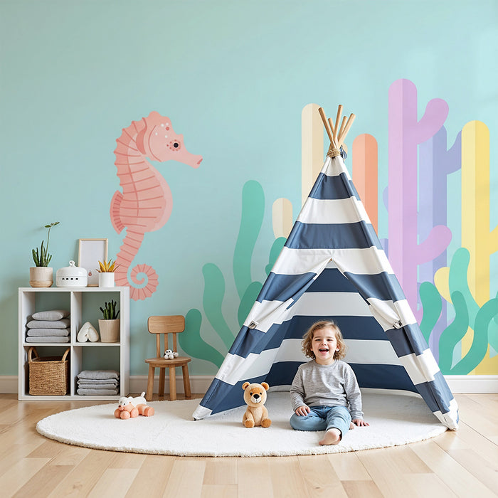 Barntapet | Färgglada sjöhästar och koraller under vattnet