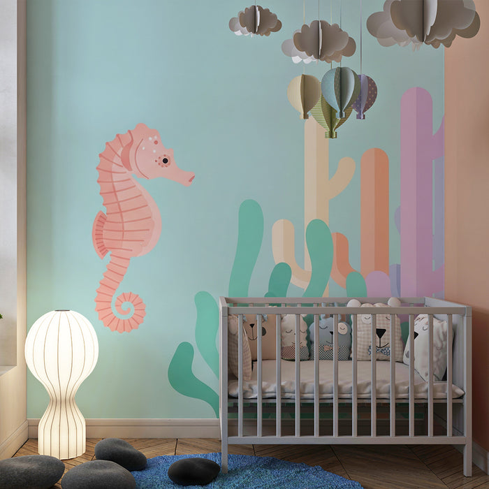 Barntapet | Färgglada sjöhästar och koraller under vattnet