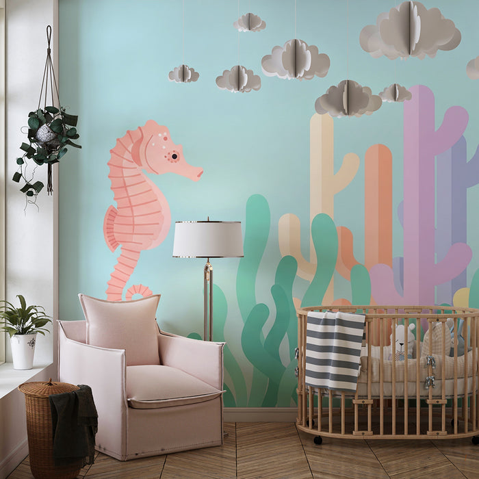 Barntapet | Färgglada sjöhästar och koraller under vattnet