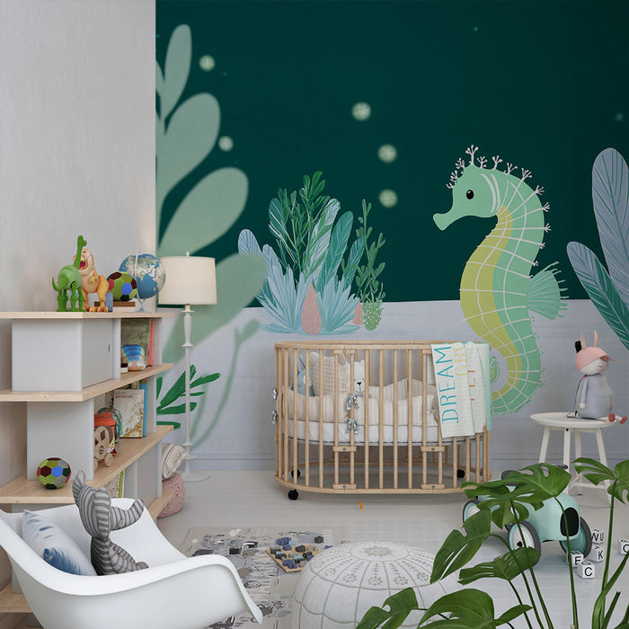 Tapet za detska staia | Morski koni i podvodna vegetatsiia v miakki tsvetove