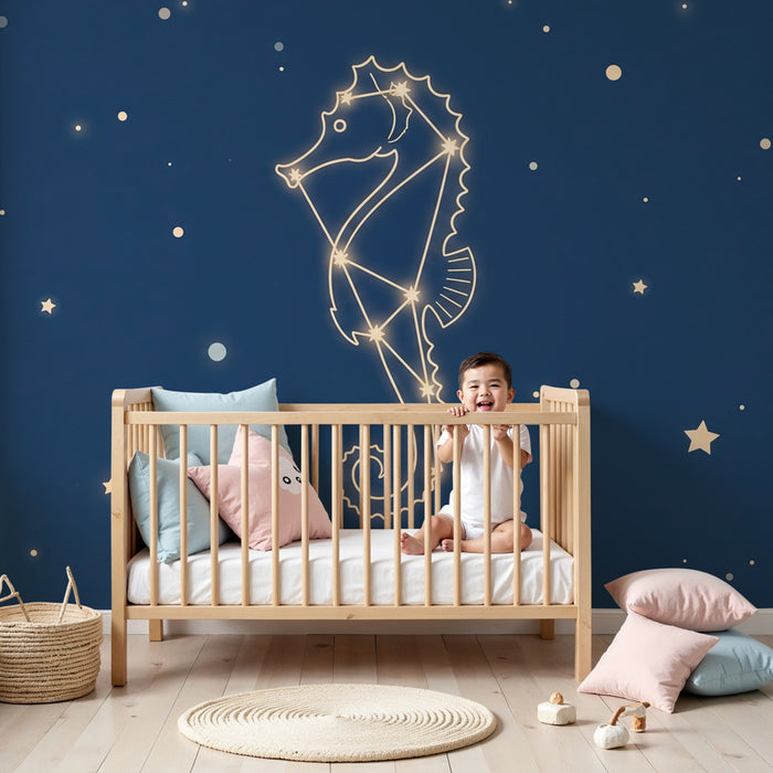 Papier peint chambre bébé | Hippocampe étoilé dans l'univers