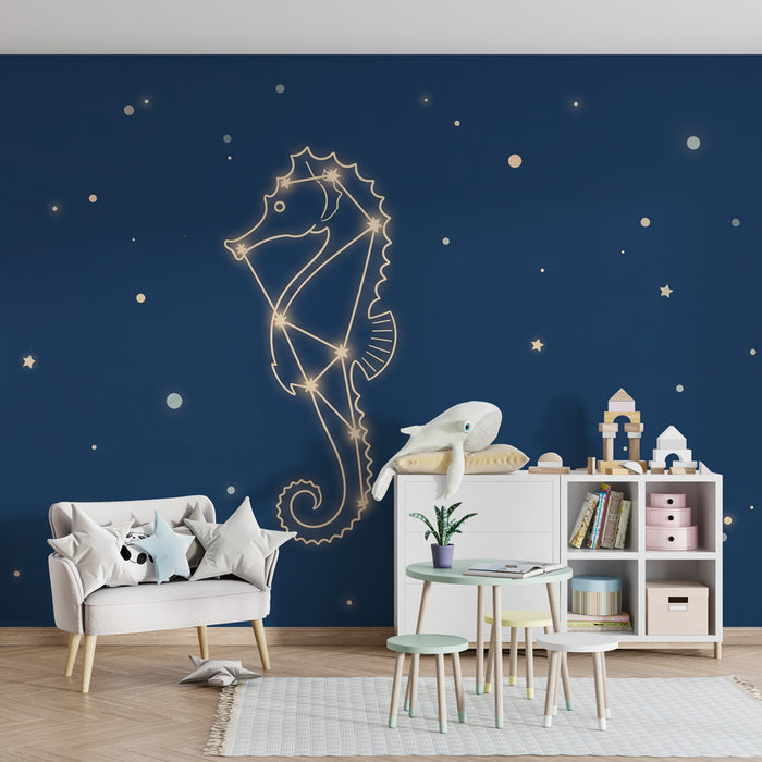Papier peint chambre bébé | Hippocampe étoilé dans l'univers