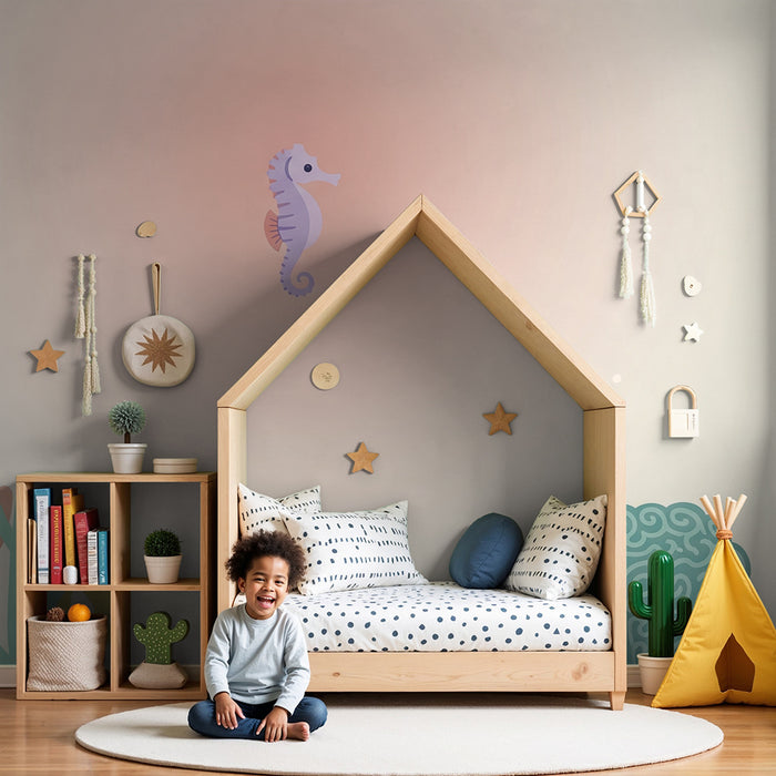 Barntapet | Söt sjöhäst och färgglada koraller under vattnet