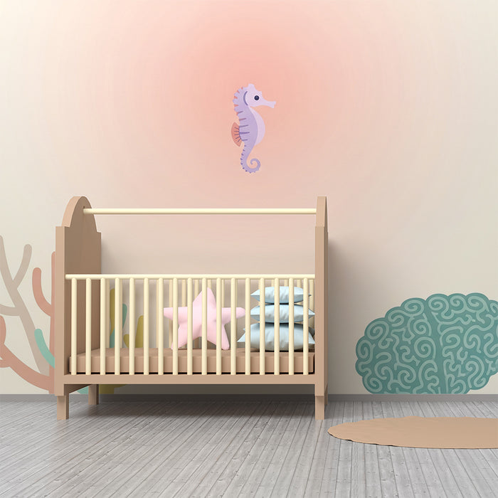 Barntapet | Söt sjöhäst och färgglada koraller under vattnet